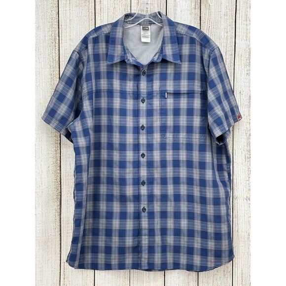 North Face Shirt Mens Size XL Blue Plaid‎ Performance Blend Short Sleeve Casual - Picture 1 of 6